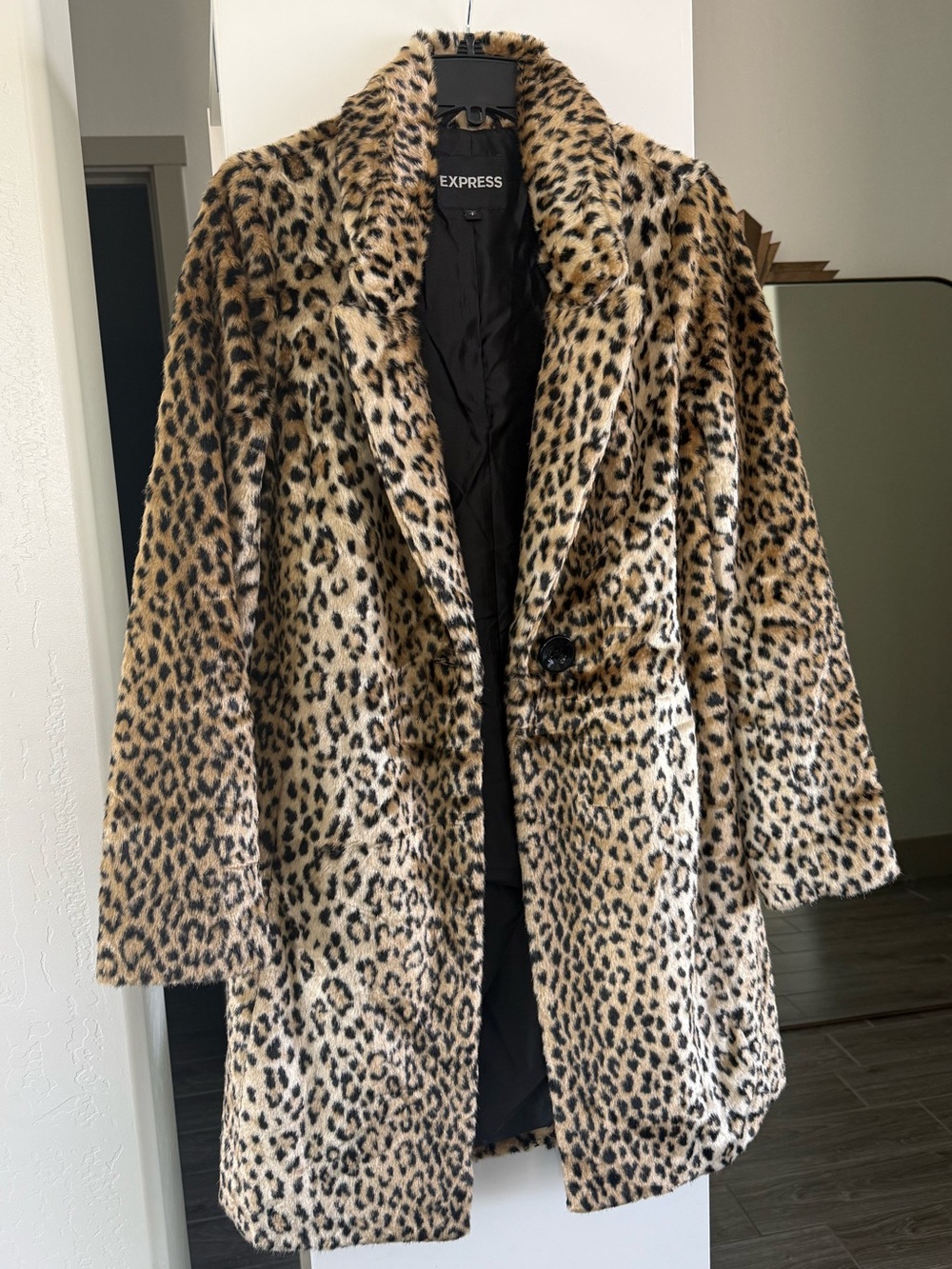 Express Leopard Print Faux Fur Coat - Tan & Black